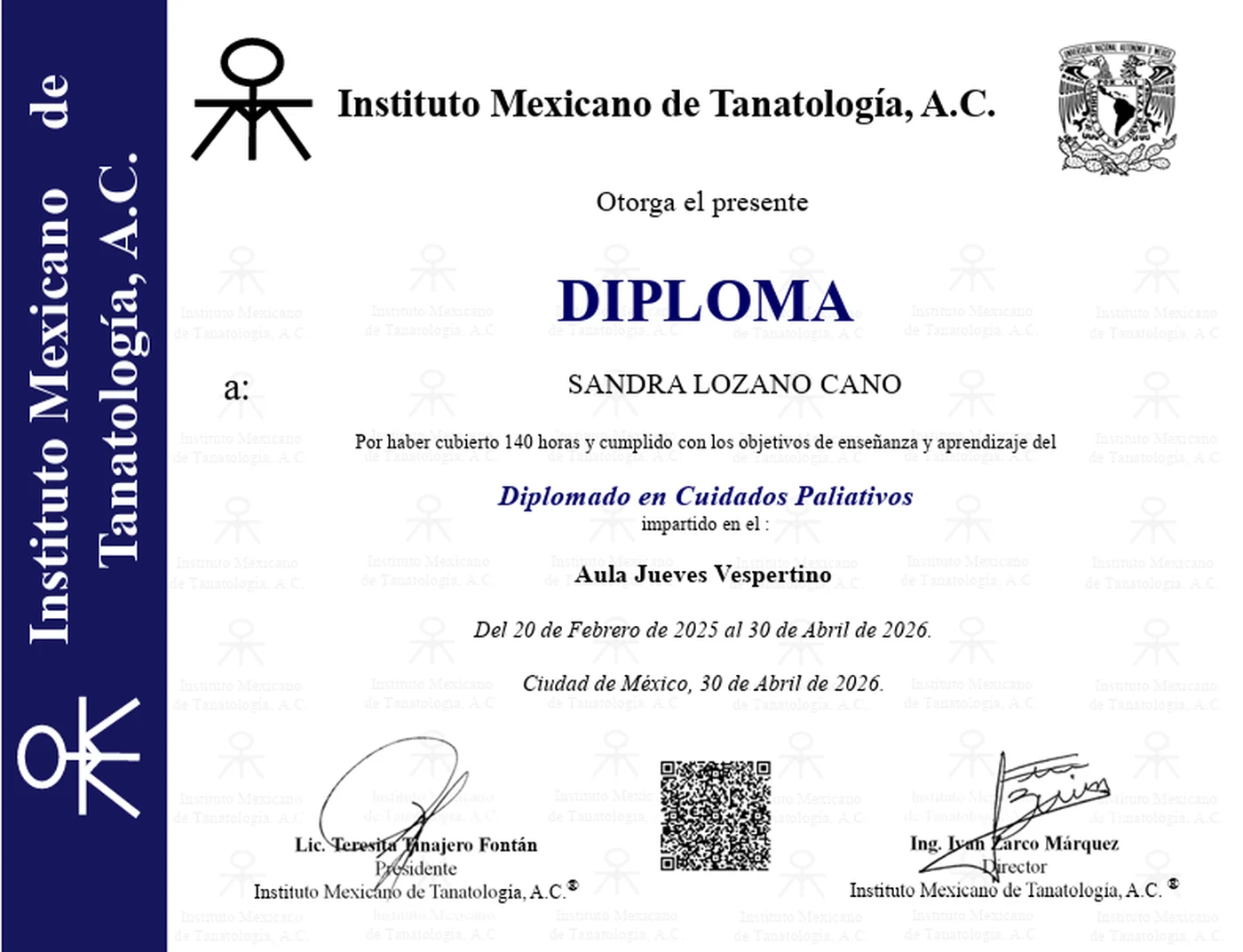 Diploma: Diplomado en Cuidados Paliativos